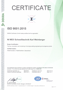 Dekra Siegel ISO 9001:2015